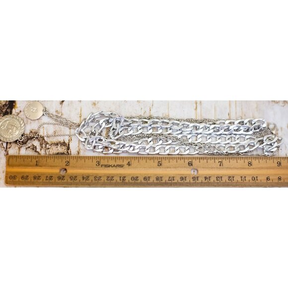 16 inch, Vintage Pendant Silver Tone Multi Chains Multistrand Necklace - B17 - Picture 3 of 3